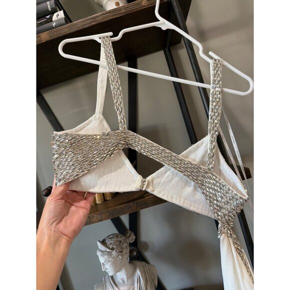 retrofete Fernanda Embellished Asymmetric Maxi Dress White/Silver Womens Size Sm - Picture 13 of 16